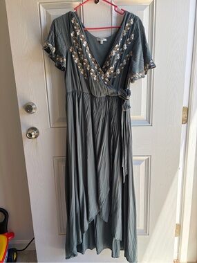 Embroidered Wrap High-Low Dress in Sage | Piper & Scoot
